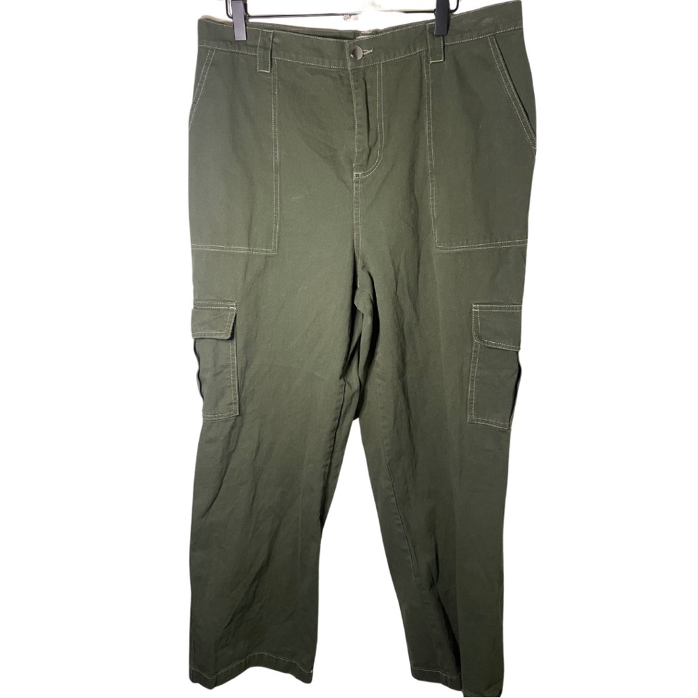 Olive Cargo Full Tilt Pants Contrast stitch Loose Fithigh waist. Size XXL